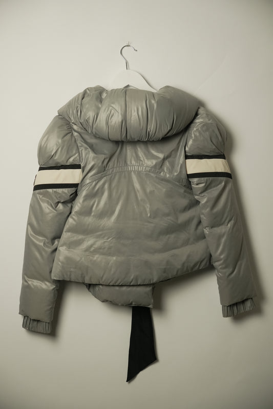 Moncler Down Jacket w Puff Collar & Waist Tie Grey