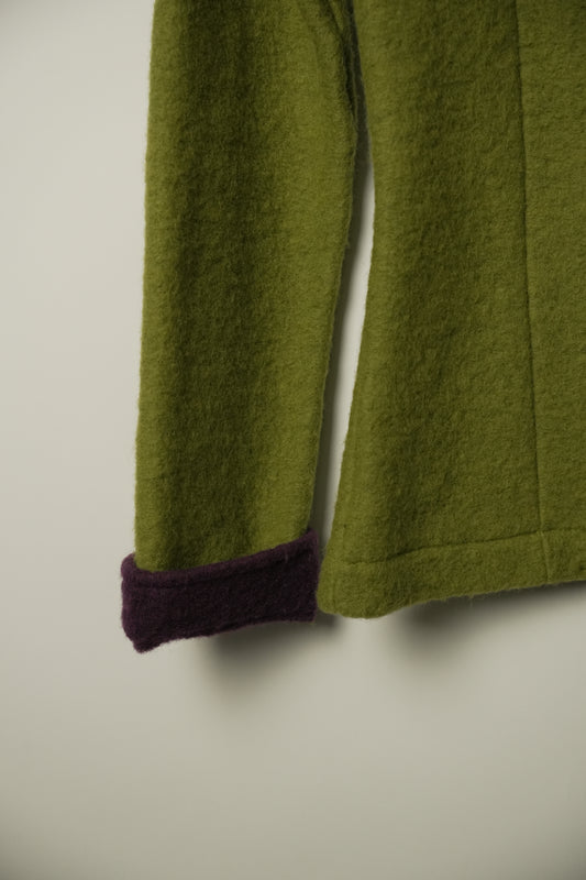 Vezzo Italian Made Two Tone Green Purple w Corsage Wool Blazer