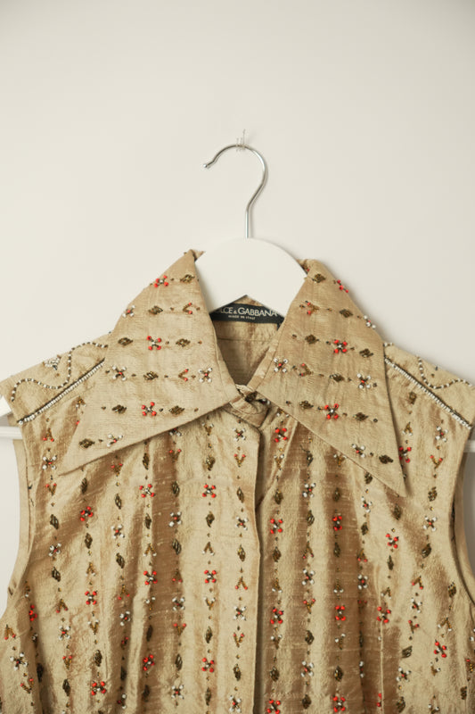 Dolce & Gabbana Beaded Point Collar Sless Blouse Vest