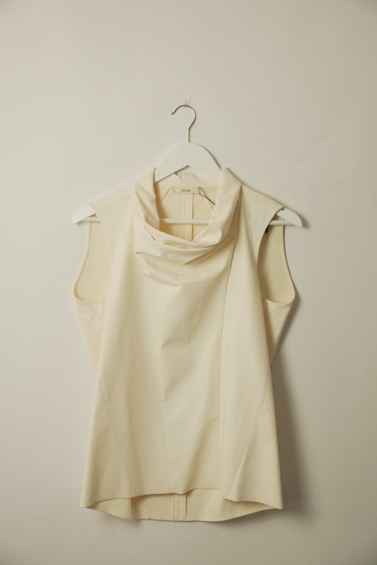 Celine Faux Leather Mock Neck Sless Top
