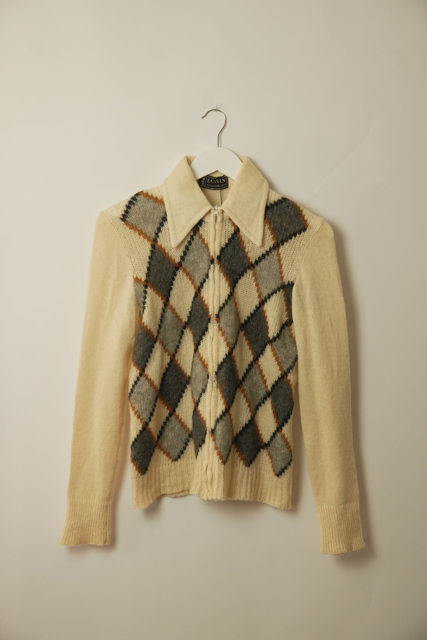 Lanvin Cashmere Alpaca Argyle Zip Knit Size M