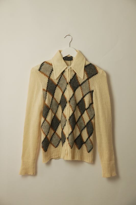 Lanvin Cashmere Alpaca Argyle Zip Knit Size M