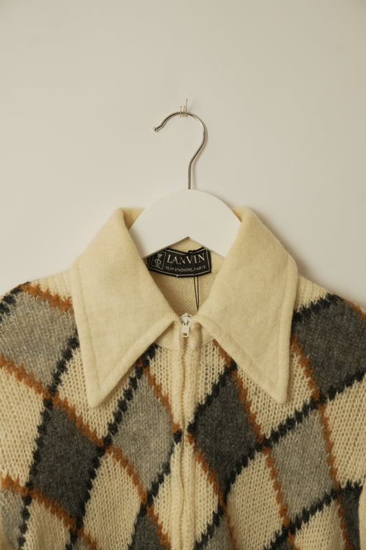 Lanvin Cashmere Alpaca Argyle Zip Knit Size M