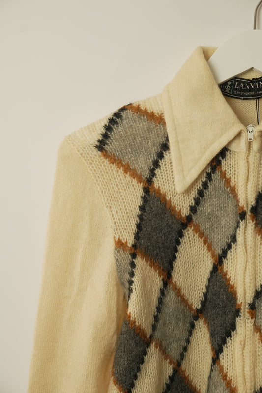 Lanvin Cashmere Alpaca Argyle Zip Knit Size M