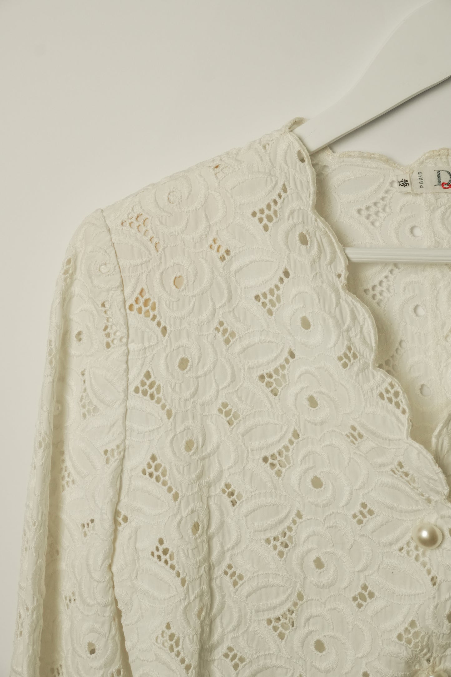 Christian Dior Lace Pearl Button Down Shoulder Pad Blouse