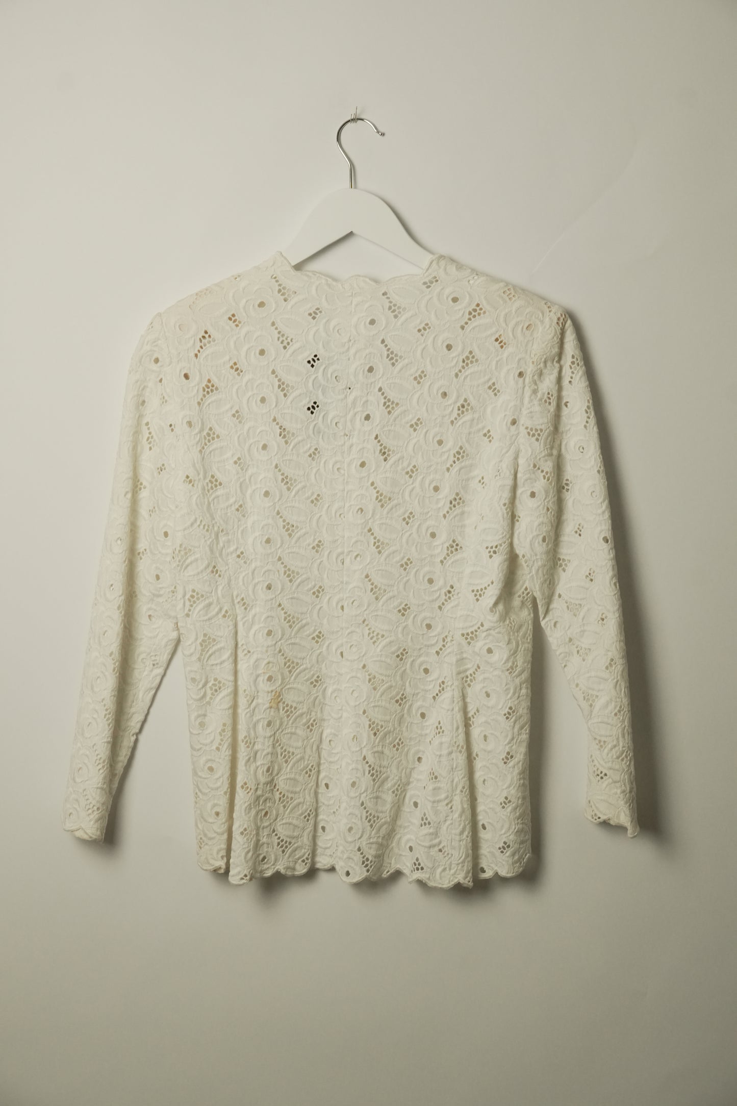Christian Dior Lace Pearl Button Down Shoulder Pad Blouse