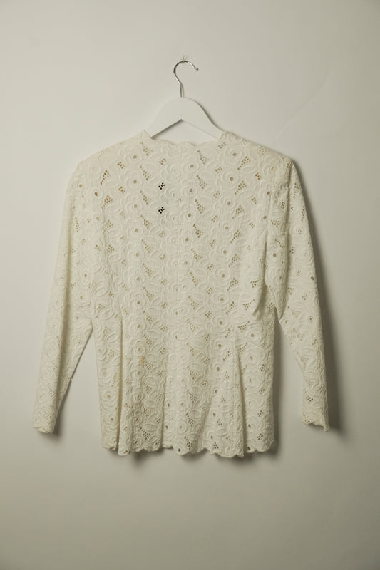 Christian Dior Lace Pearl Button Down Shoulder Pad Blouse