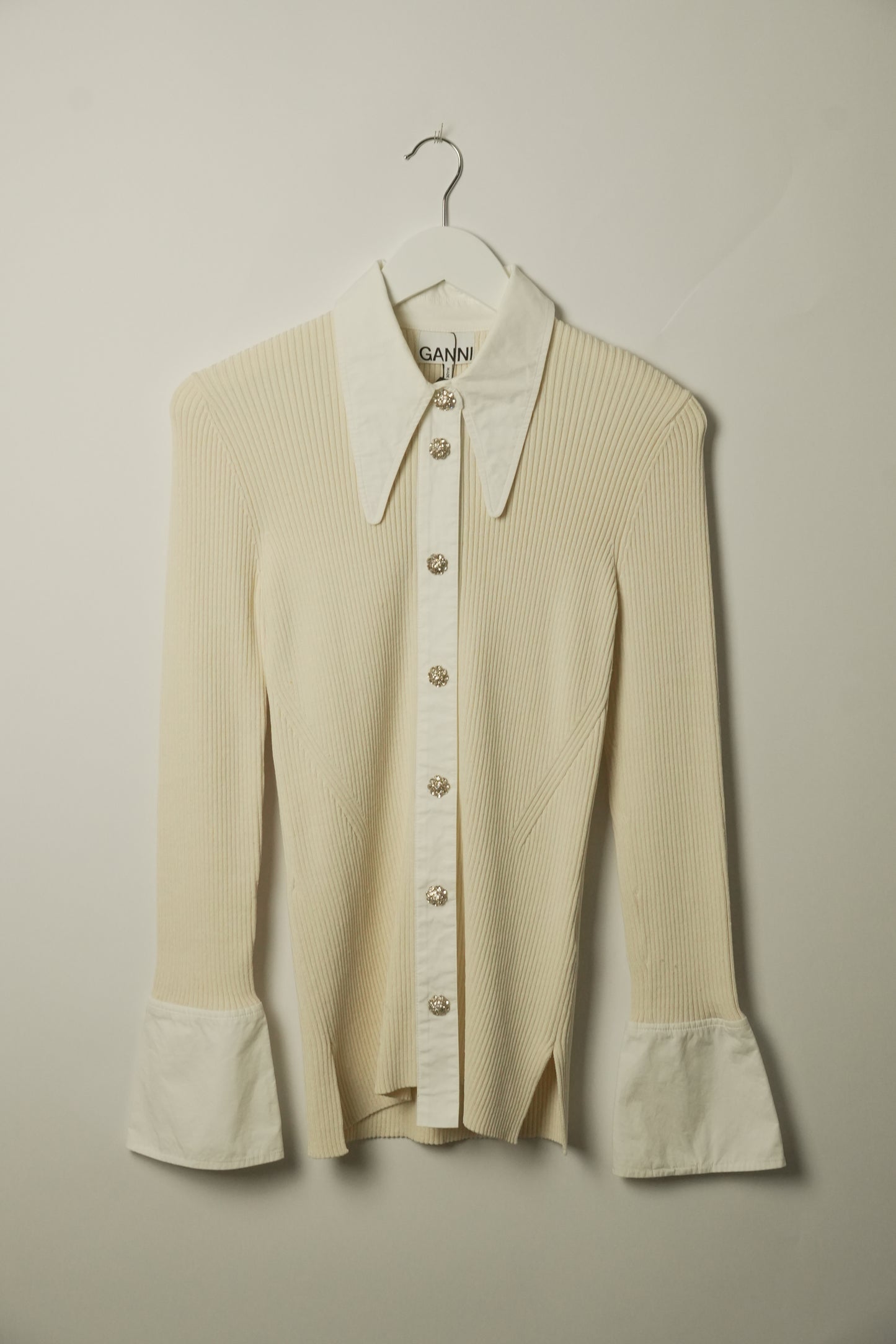 Ganni Knit Diamante Button Down Blouse