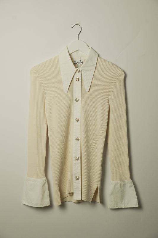 Ganni Knit Diamante Button Down Blouse