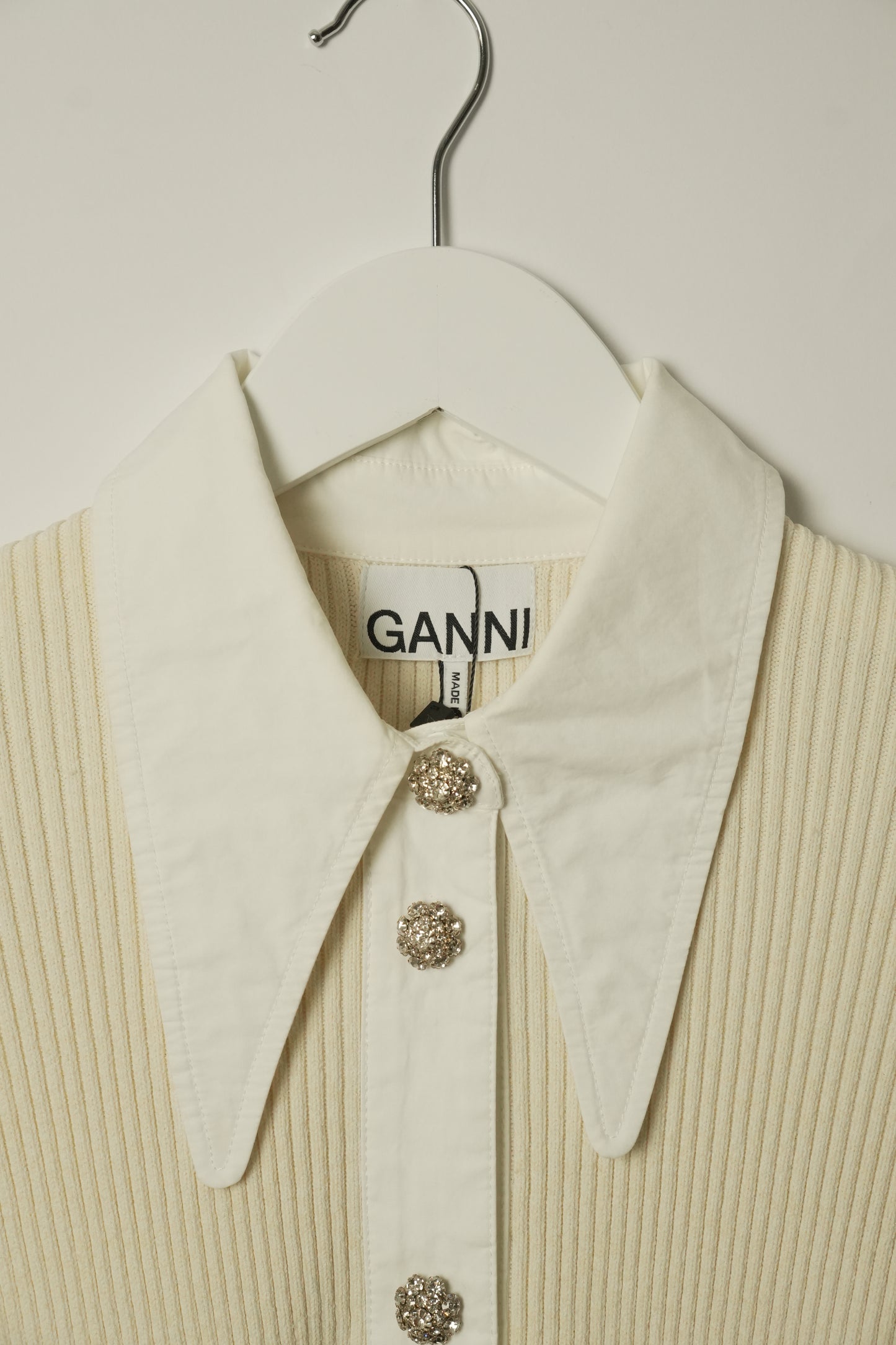 Ganni Knit Diamante Button Down Blouse