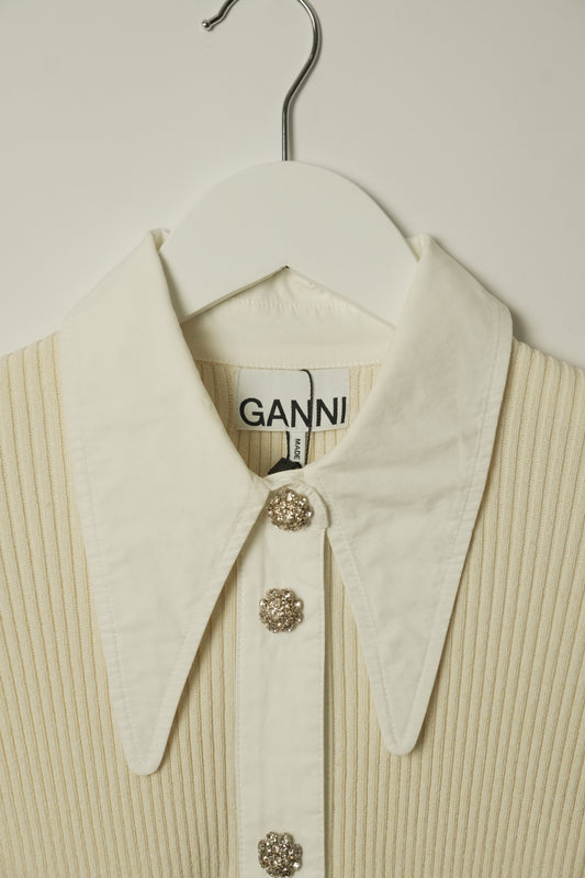Ganni Knit Diamante Button Down Blouse