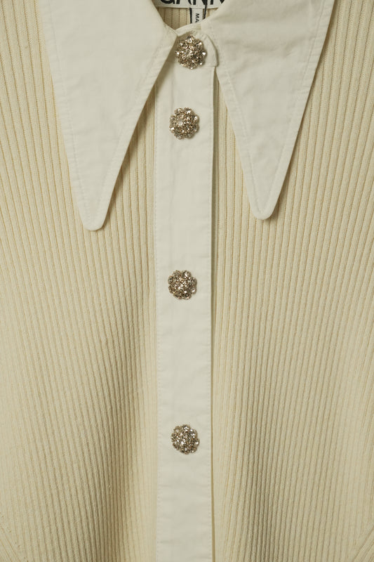Ganni Knit Diamante Button Down Blouse