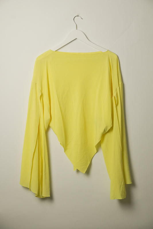 Balenciaga Fluro Yellow LS Bell Sleeve Hankerchief Blouse