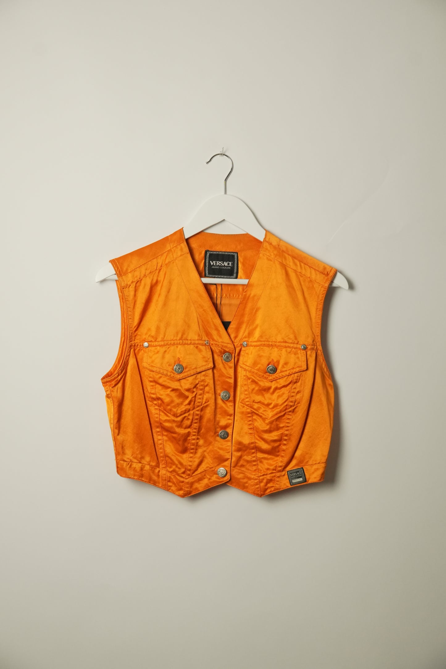 Versace Jeans Couture Satin Orange Pocket Button Vest
