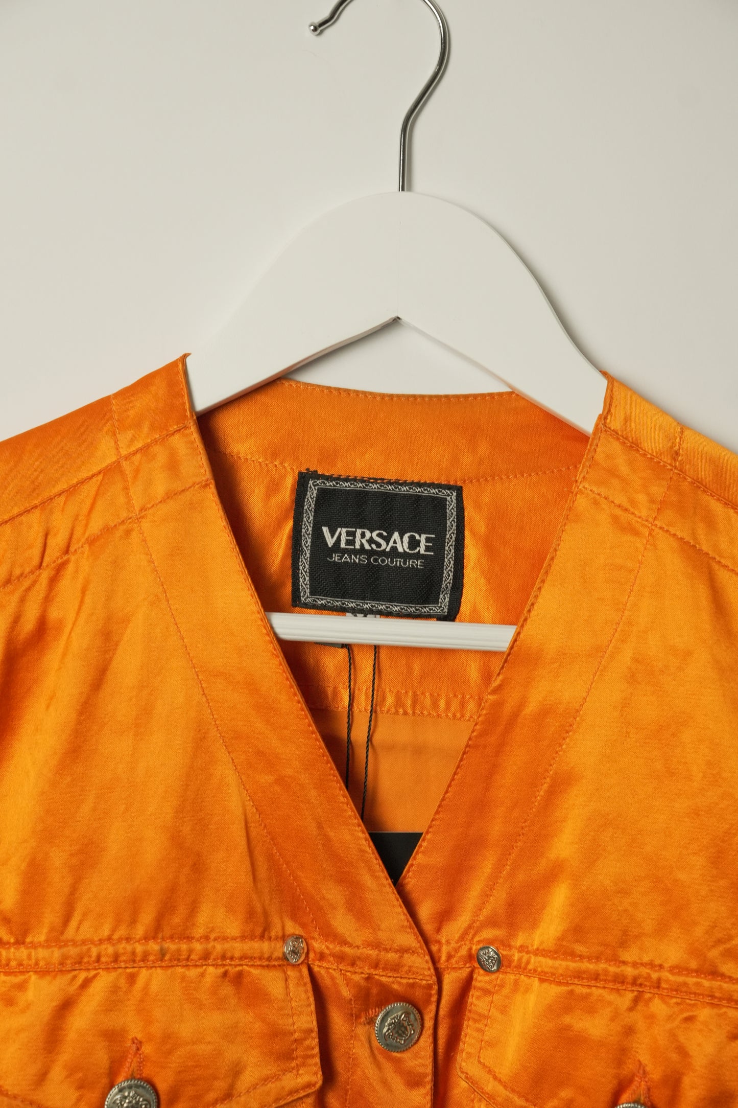 Versace Jeans Couture Satin Orange Pocket Button Vest