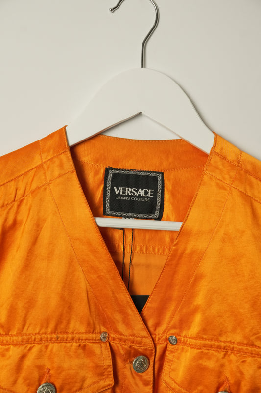 Versace Jeans Couture Satin Orange Pocket Button Vest