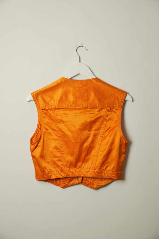 Versace Jeans Couture Satin Orange Pocket Button Vest