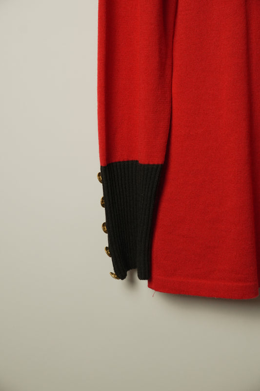 Escada Red Gold Button Down LS Collared Knit