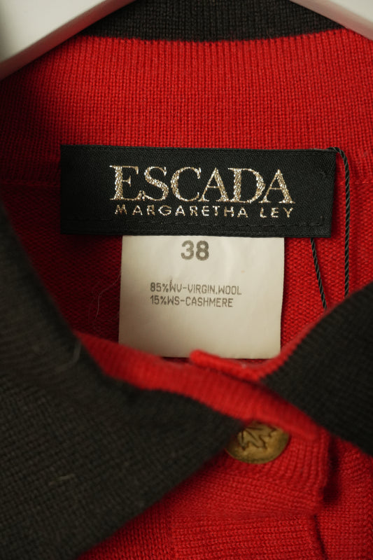Escada Red Gold Button Down LS Collared Knit