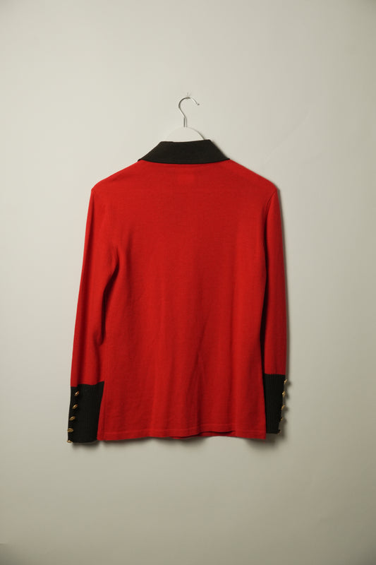 Escada Red Gold Button Down LS Collared Knit