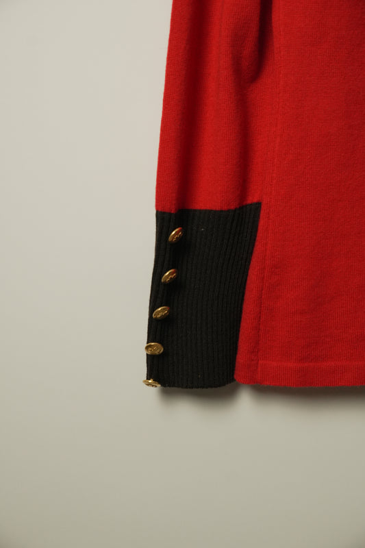 Escada Red Gold Button Down LS Collared Knit