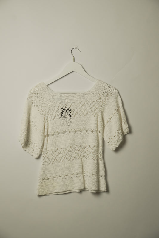 Zimmermann Crochet Knit White SS Top Sz 1