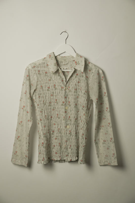 Robe de Chambre Comme Des Garcons Floral Ruched LS Button Down Blouse