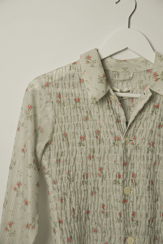 Robe de Chambre Comme Des Garcons Floral Ruched LS Button Down Blouse