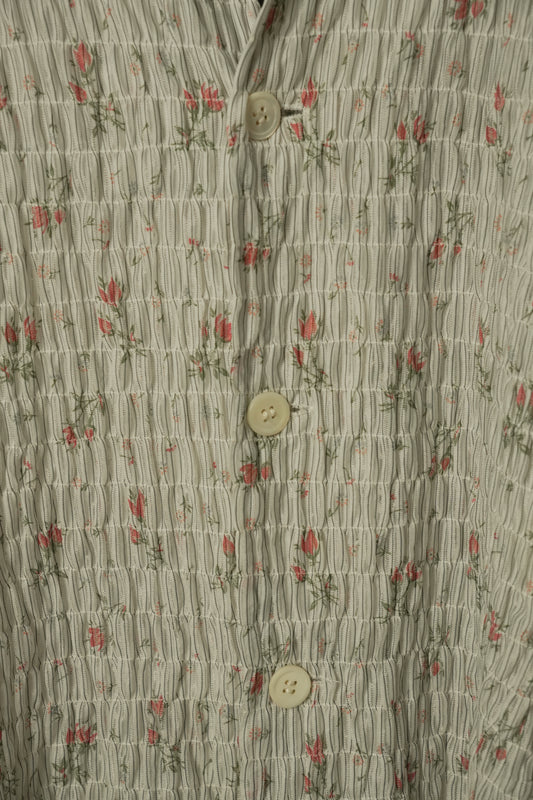 Robe de Chambre Comme Des Garcons Floral Ruched LS Button Down Blouse