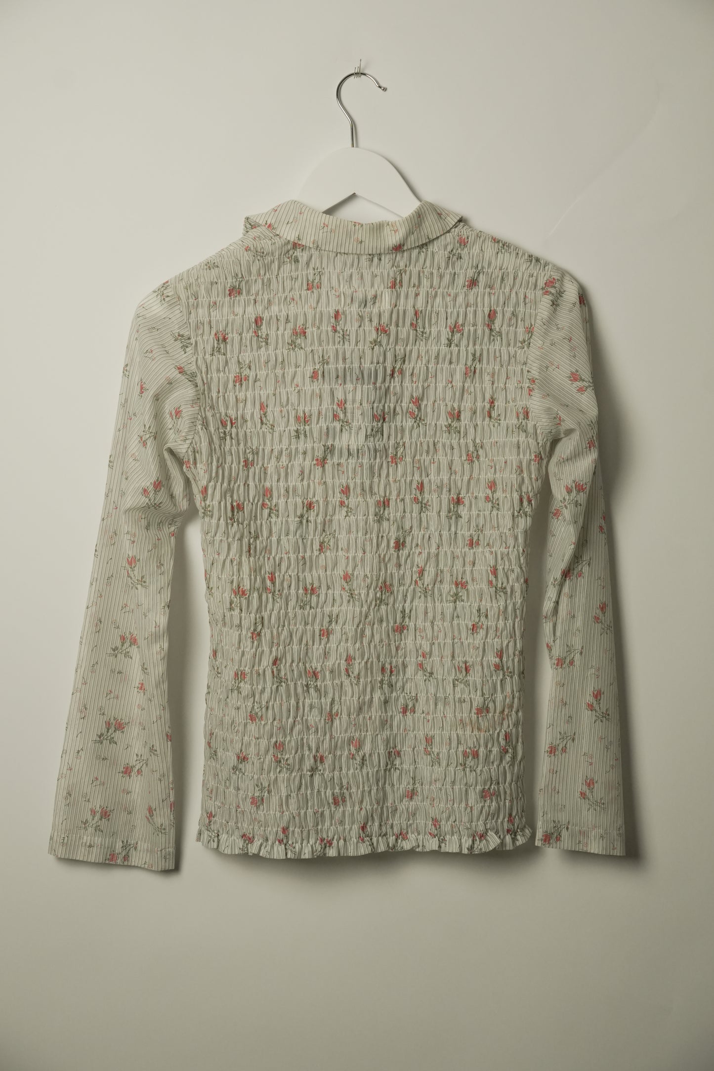 Robe de Chambre Comme Des Garcons Floral Ruched LS Button Down Blouse