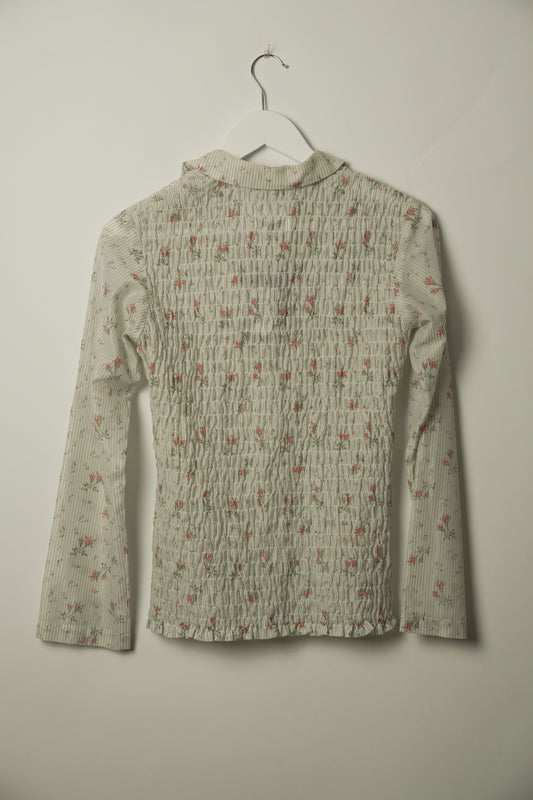 Robe de Chambre Comme Des Garcons Floral Ruched LS Button Down Blouse