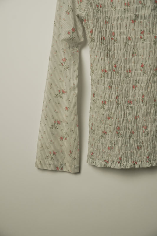 Robe de Chambre Comme Des Garcons Floral Ruched LS Button Down Blouse