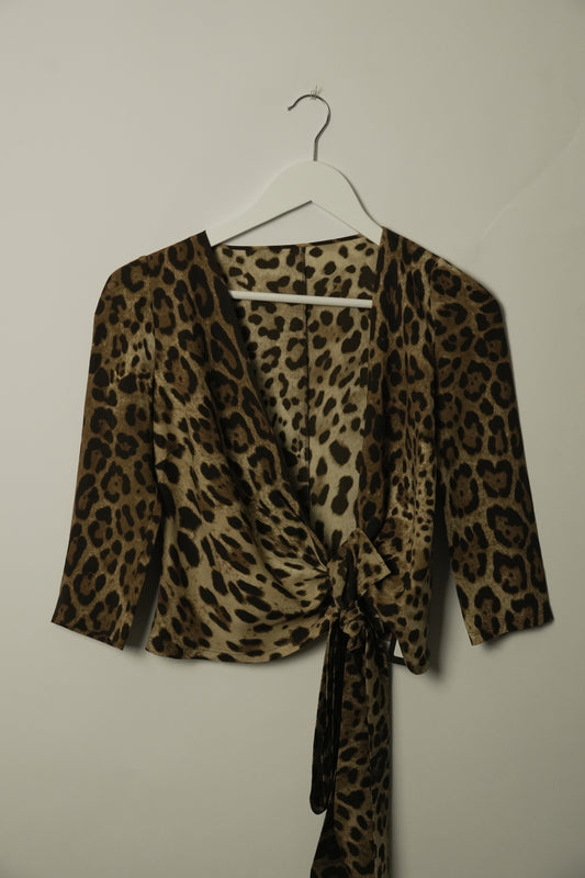 Dolce & Gabbana Leopard Wrap Silk Top