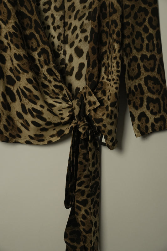 Dolce & Gabbana Leopard Wrap Silk Top
