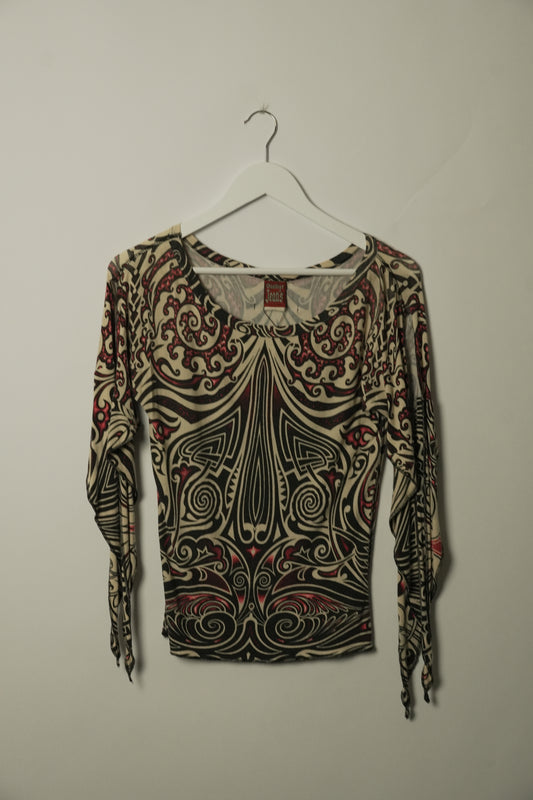 Jean Paul Gaultier Tribal Print Top w Flared LS