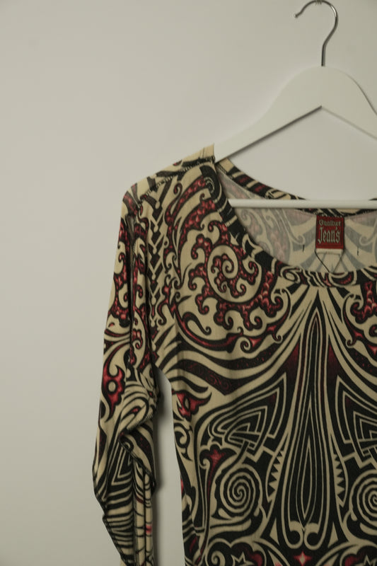 Jean Paul Gaultier Tribal Print Top w Flared LS