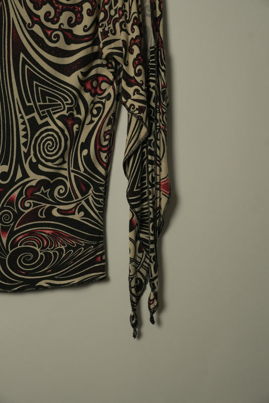 Jean Paul Gaultier Tribal Print Top w Flared LS