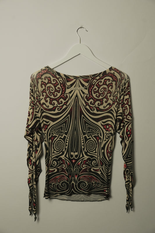 Jean Paul Gaultier Tribal Print Top w Flared LS