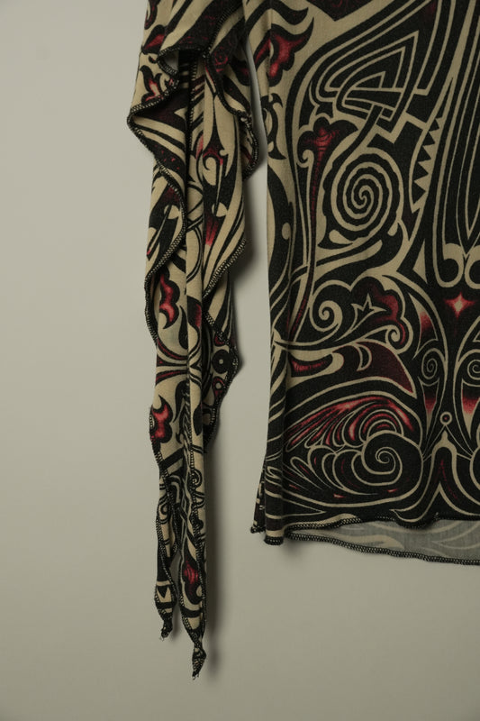 Jean Paul Gaultier Tribal Print Top w Flared LS