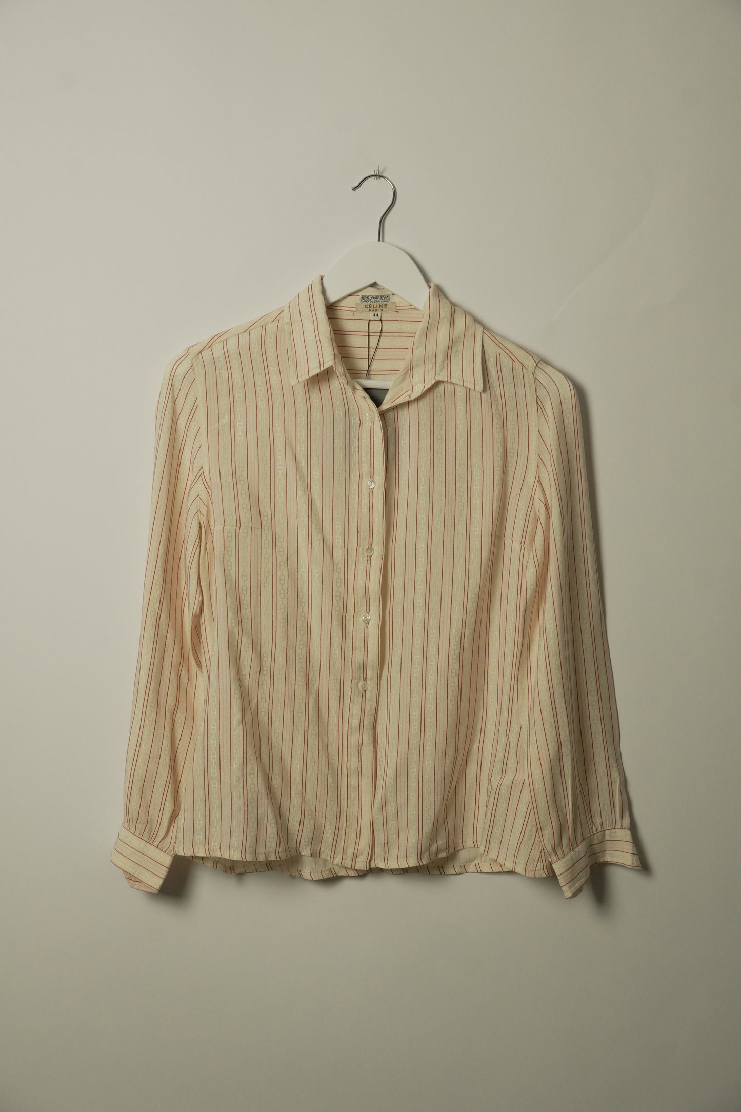 Celine Silk Red White Pink Stripe Chain Button Down Blouse