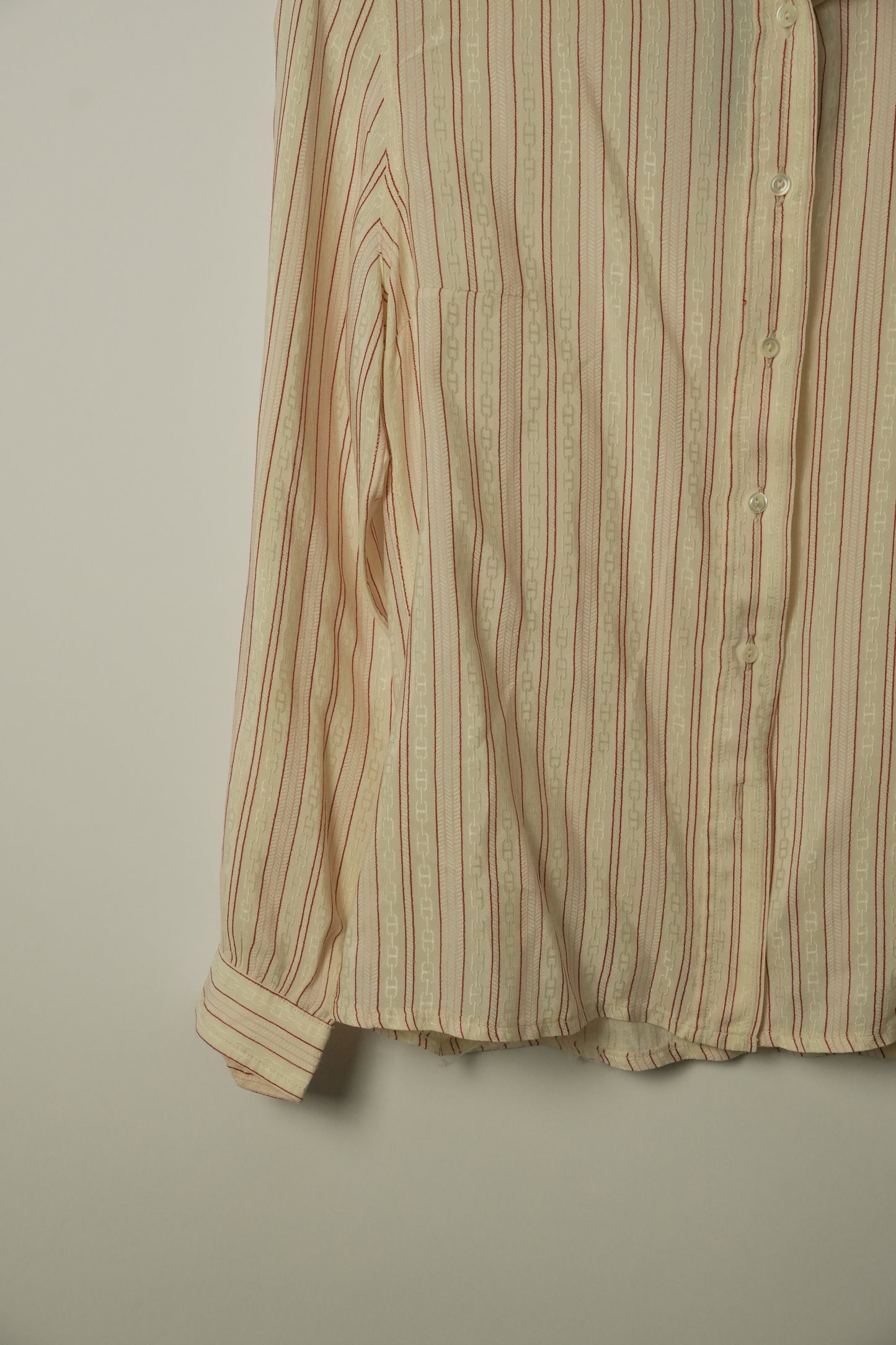 Celine Silk Red White Pink Stripe Chain Button Down Blouse