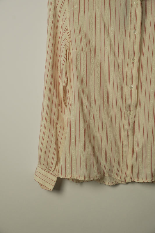Celine Silk Red White Pink Stripe Chain Button Down Blouse