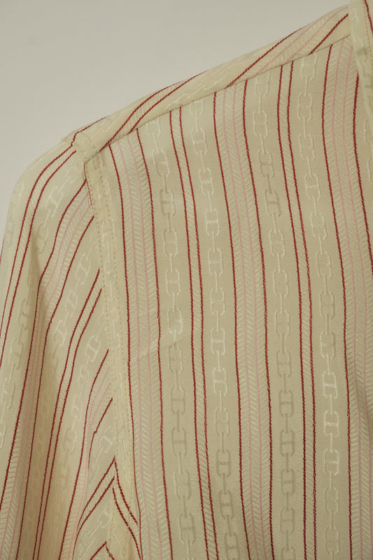 Celine Silk Red White Pink Stripe Chain Button Down Blouse