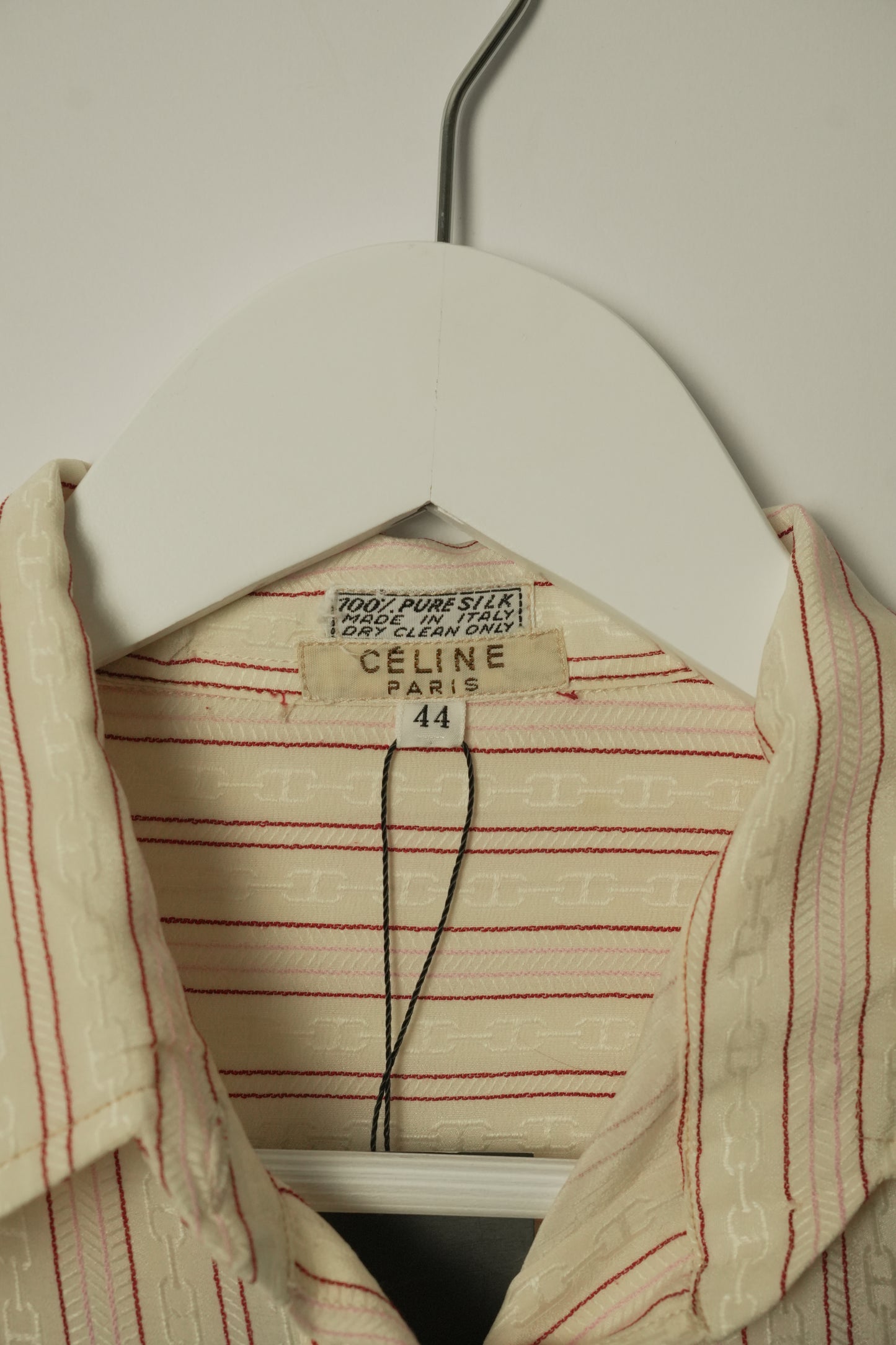 Celine Silk Red White Pink Stripe Chain Button Down Blouse