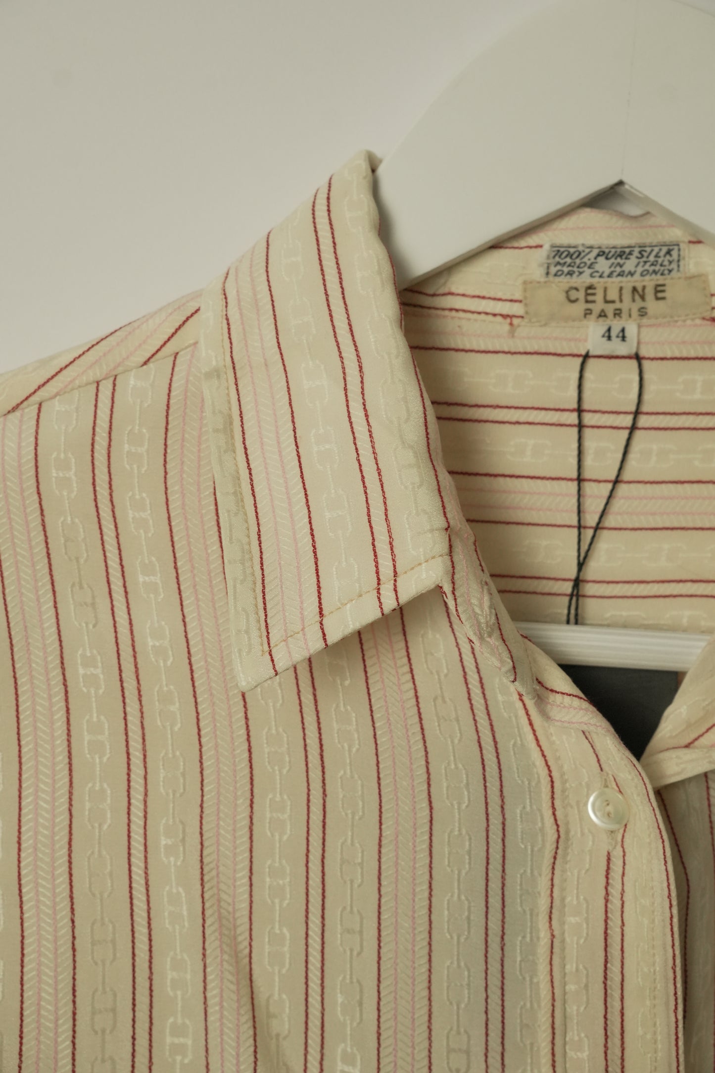 Celine Silk Red White Pink Stripe Chain Button Down Blouse
