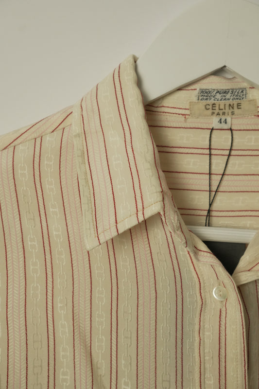 Celine Silk Red White Pink Stripe Chain Button Down Blouse