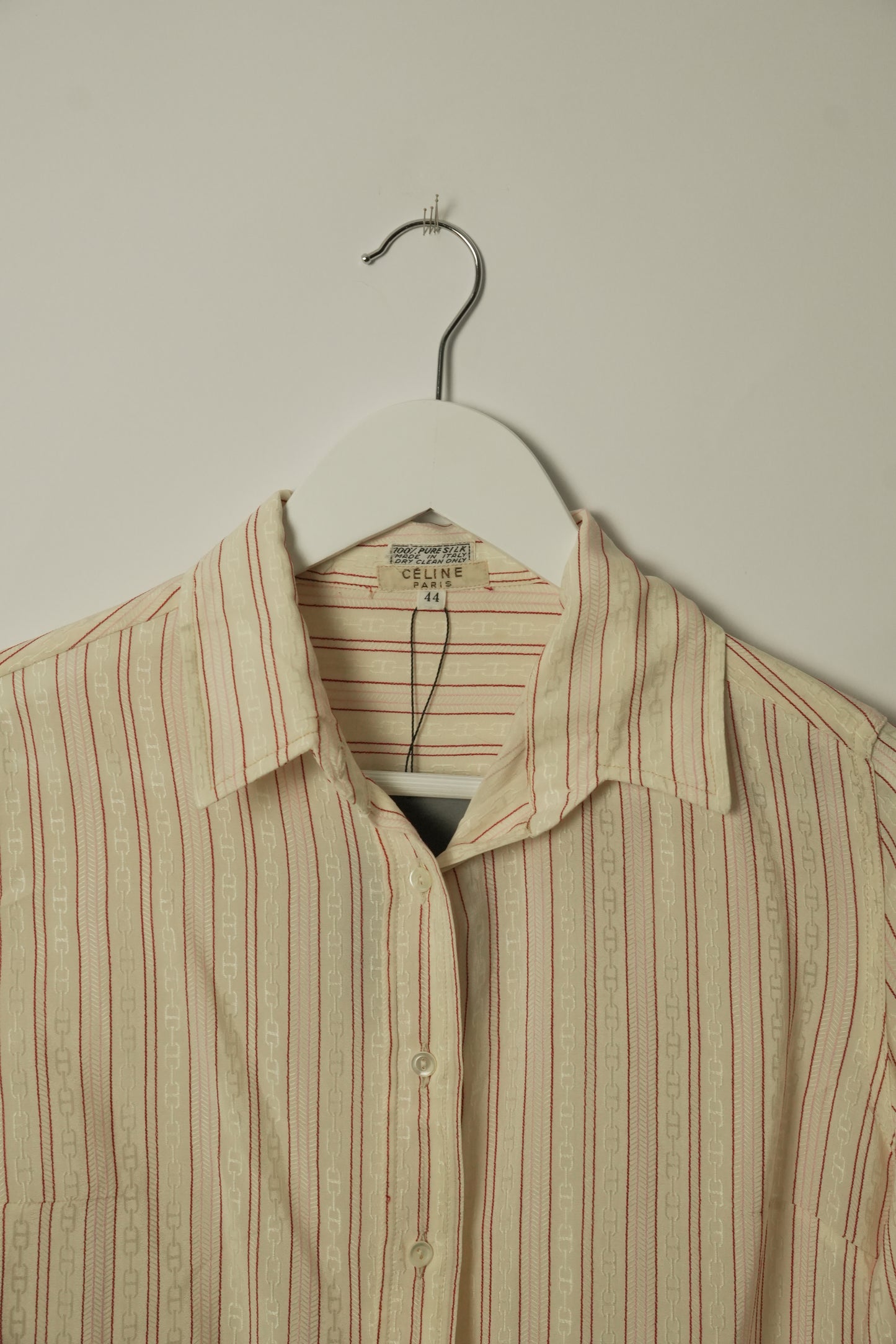 Celine Silk Red White Pink Stripe Chain Button Down Blouse