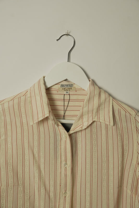 Celine Silk Red White Pink Stripe Chain Button Down Blouse
