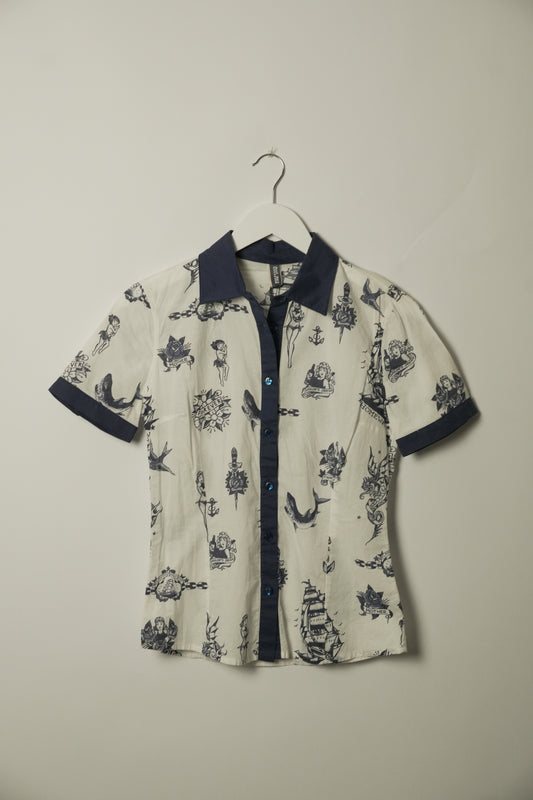 Jean Paul Gaultier BNWT Tattoo Motif Button Down SS Shirt