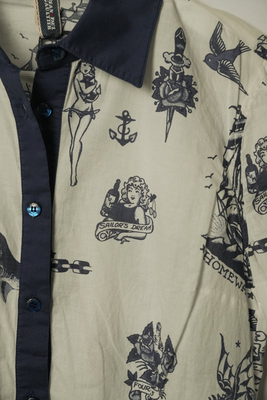 Jean Paul Gaultier BNWT Tattoo Motif Button Down SS Shirt